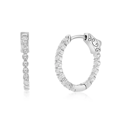 Sterling Silver or Gold Plated Over Sterling Silver 20mm Inside-Outside Round Cz Hoop Earrings