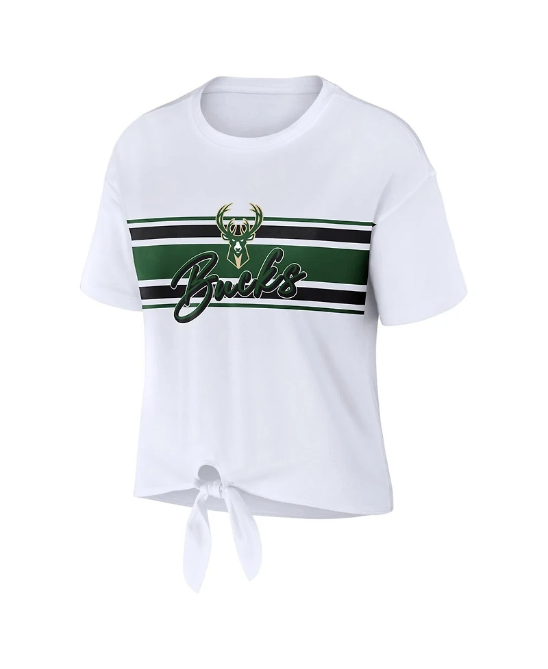 Women's Wear by Erin Andrews White Milwaukee Bucks Tie-Front T-shirt