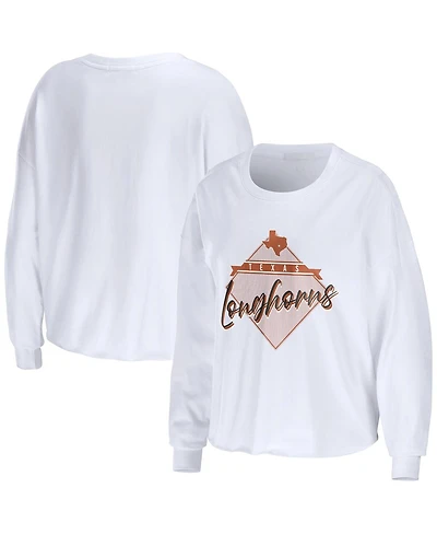 Women's Wear by Erin Andrews White Texas Longhorns Diamond Long Sleeve Cropped T-shirt