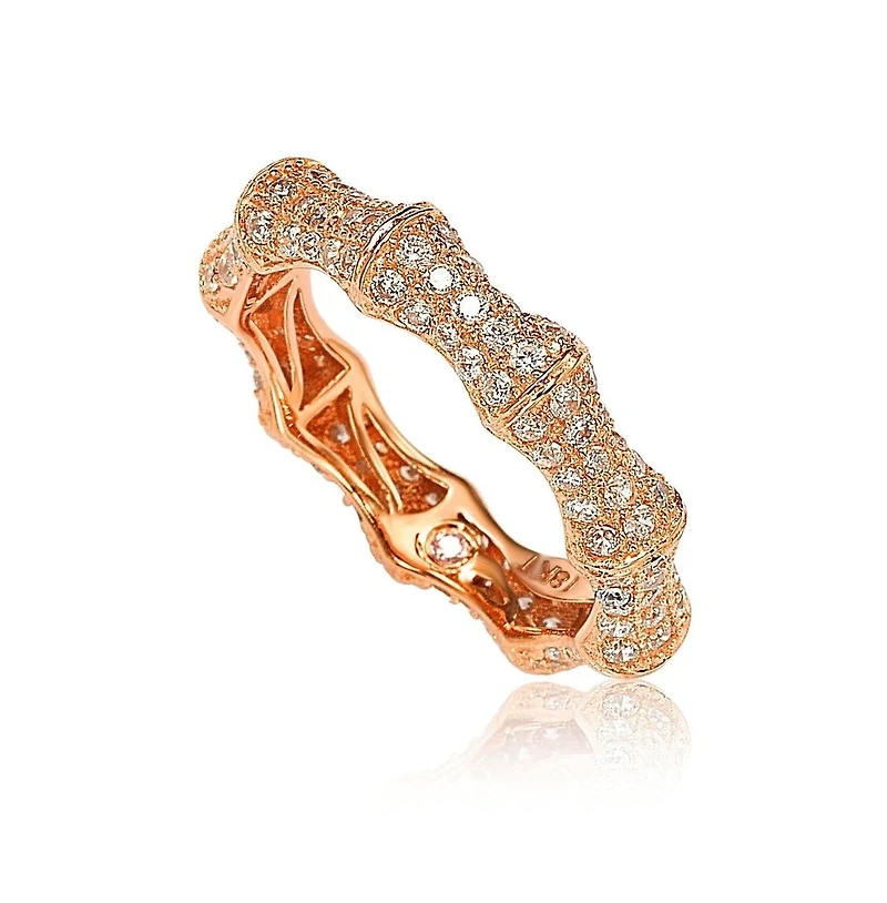 Suzy Levian Sterling Silver Cubic Zirconia Bamboo Eternity Band Ring