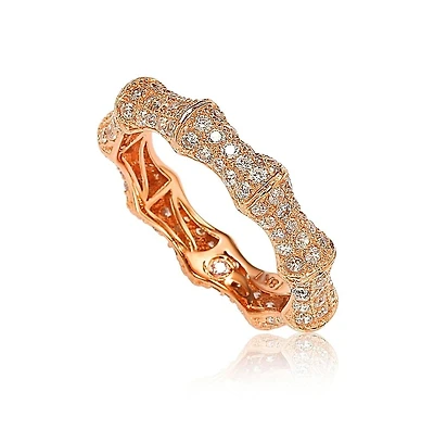 Suzy Levian Sterling Silver Cubic Zirconia Bamboo Eternity Band Ring