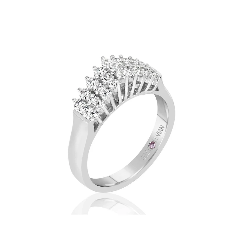 Suzy Levian Sterling Silver Cubic Zirconia 3-Row Pyramid Ring