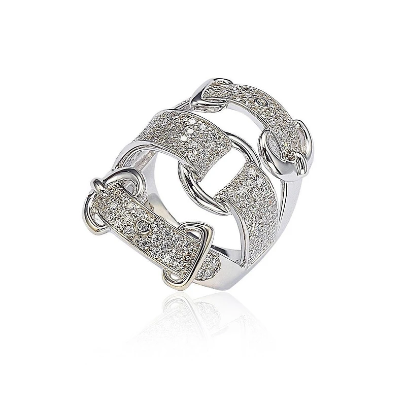 Suzy Levian Sterling Silver Cubic Zirconia Triple Buckle Ring