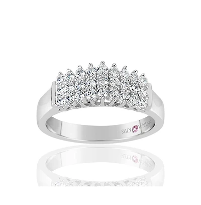 Suzy Levian Sterling Silver Cubic Zirconia 3-Row Pyramid Ring