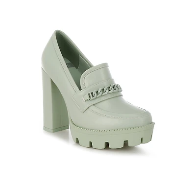 Corinne Womens Chain Embellished Chunky Loafers