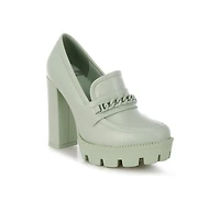 Corinne Womens Chain Embellished Chunky Loafers