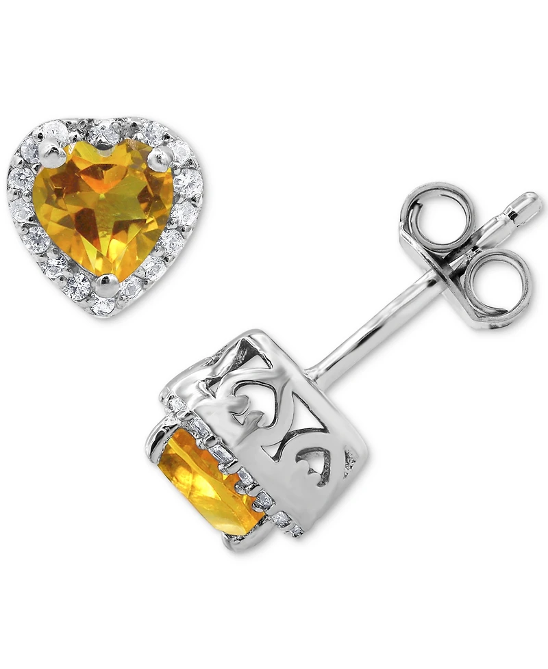 Citrine (7/8 ct. t.w.) & White Zircon (1/4 ct. t.w.) Halo Stud Earrings in Sterling Silver