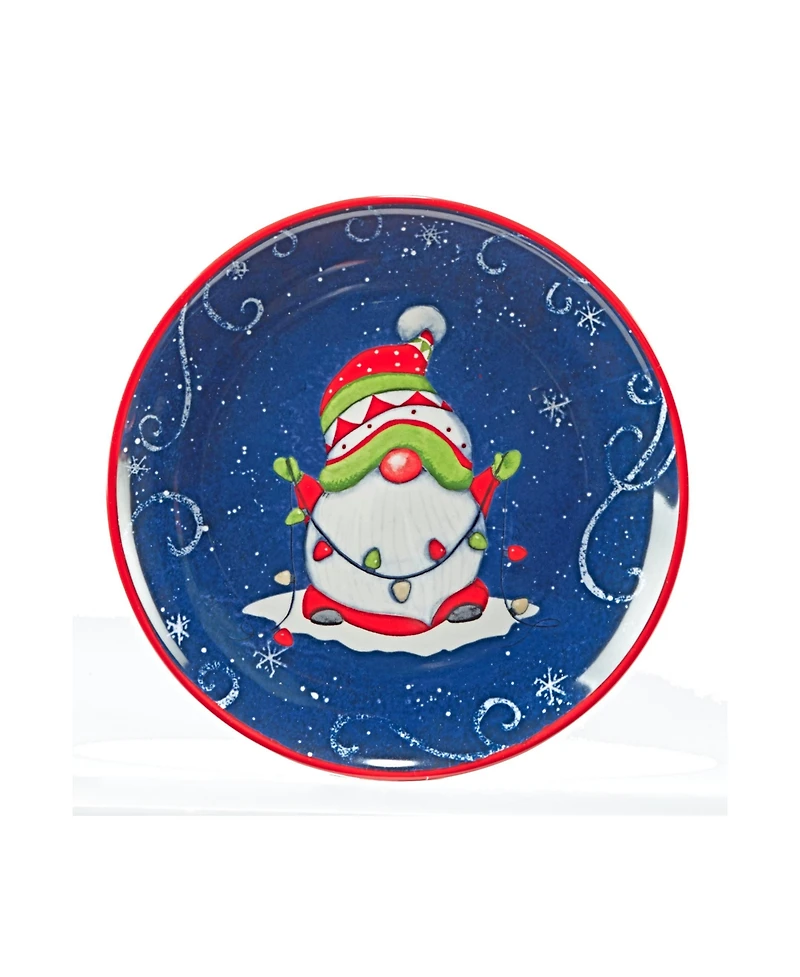 Holiday Magic Gnomes 4 Piece Dessert Plate Set