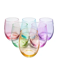 The Wine Savant Glass Colored Stemless Wine Glass, Set of 6