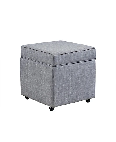 Inspired Home Laurie Linen Hidden Storage Castered Legs Ottoman