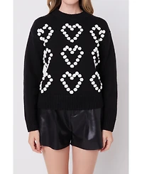 Women's Heart Pom Sweater