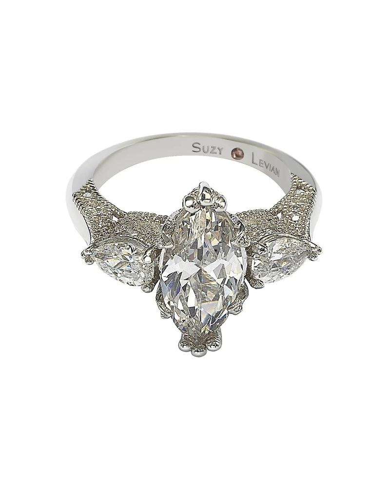 Suzy Levian Sterling Silver Marquise Cubic Zirconia Center Stone Ring
