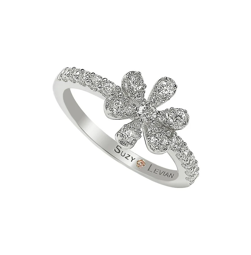 Suzy Levian Sterling Silver White Cubic Zirconia Flower Ring
