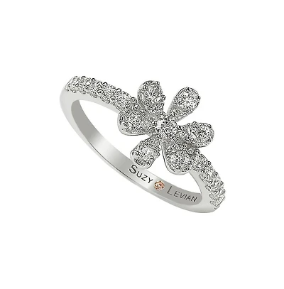 Suzy Levian Sterling Silver White Cubic Zirconia Flower Ring