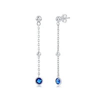 Sterling Silver Bezel-Set Cz Bead Chain Earrings (White, Green, Blue Or Red)