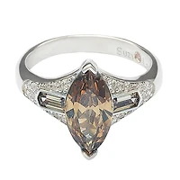 Suzy Levian Sterling Silver Cubic Zirconia Brown Marquise Center Stone Ring