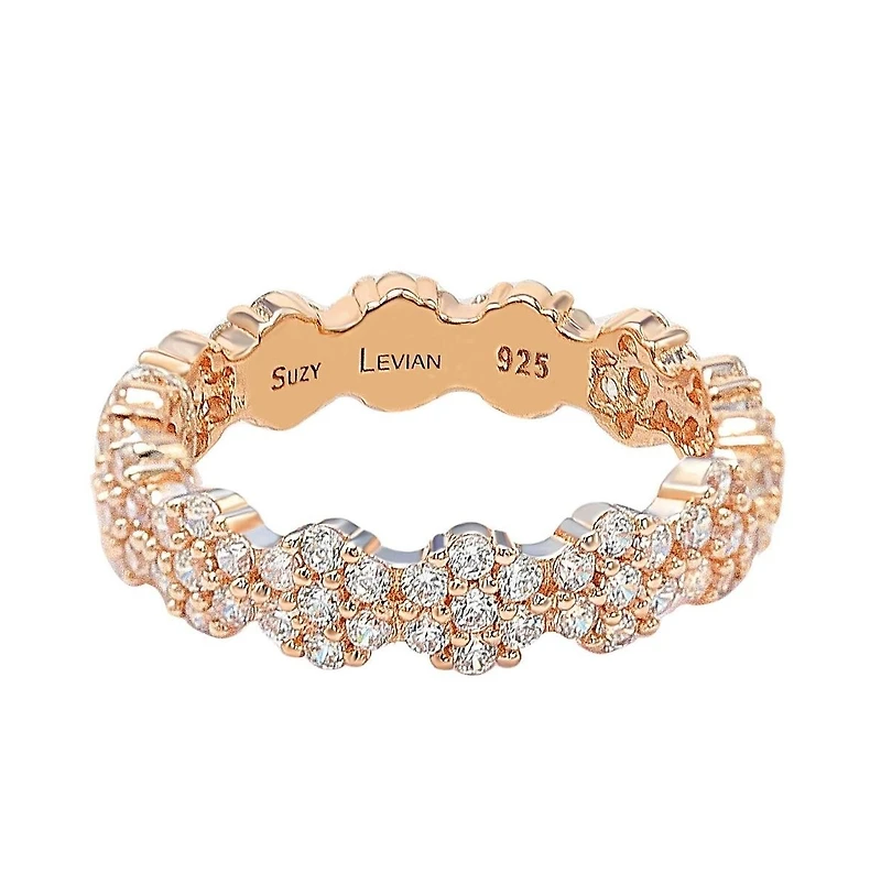 Suzy Levian Sterling Silver Cubic Zirconia Floral Eternity Band Ring