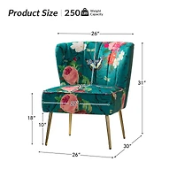 Tufted Floral Fabric Accent Chair with Gold Metal Legs for Living Room