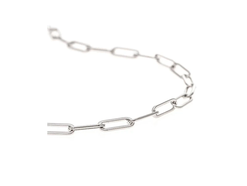 Rhodium Polished Paperclip Strand Chain Necklace