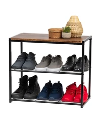 Iris 3-Tier Stackable Shoe Racks for Entryway, Black