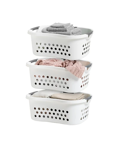 Iris Usa 50L Plastic Hip Hold Laundry Basket with Built-In Comfort Carry Handles, 3-Pack, 1.5 Bushel, Clothes Hamper, Laundry Hamper, Ventilation Hole