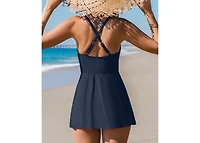 Cupshe Women's Ruched Cross Back Swim Dress