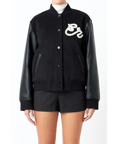 Women's Pearl Trim Bomber Jacket