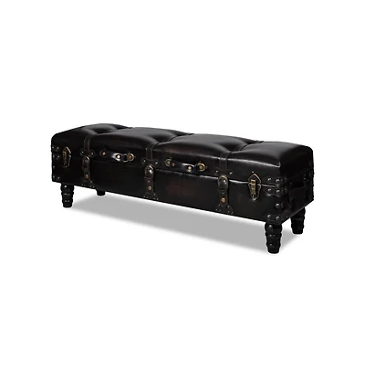 Storage Bench 43.7" Dark Brown Solid Wood Pine&Faux Leather