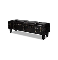 Storage Bench 43.7" Dark Brown Solid Wood Pine&Faux Leather