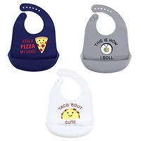Hudson Baby Infant Boy Silicone Bibs 3pk, Veggies, One