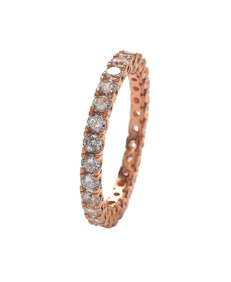 Suzy Levian Sterling Silver Cubic Zirconia Pave U-Shape Setting Eternity Band Ring