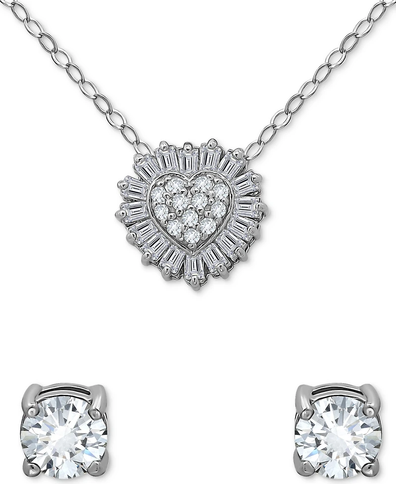 Giani Bernini 2-Pc. Set Cubic Zirconia Heart Pendant Necklace & Solitaire Stud Earrings, Created for Macy's
