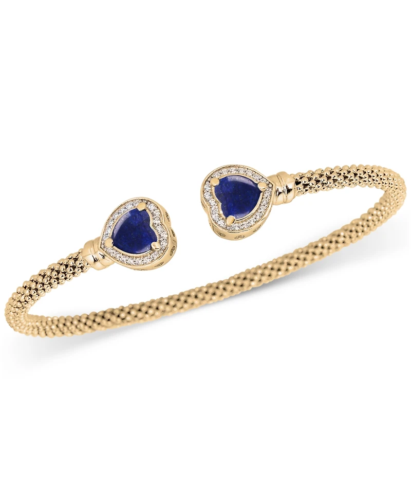 Lapis & White Topaz (1/3 ct. t.w.) Heart Halo Cuff Bracelet 14k Gold-Plated Sterling Silver (Also available Onyx, Amethyst, Swiss Blue or