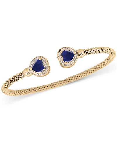 Lapis & White Topaz (1/3 ct. t.w.) Heart Halo Cuff Bracelet 14k Gold-Plated Sterling Silver (Also available Onyx, Amethyst, Swiss Blue or