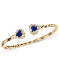 Lapis & White Topaz (1/3 ct. t.w.) Heart Halo Cuff Bracelet 14k Gold-Plated Sterling Silver (Also available Onyx, Amethyst, Swiss Blue or