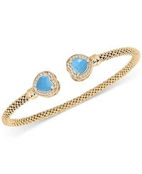Lapis & White Topaz (1/3 ct. t.w.) Heart Halo Cuff Bracelet 14k Gold-Plated Sterling Silver (Also available Onyx, Amethyst, Swiss Blue or