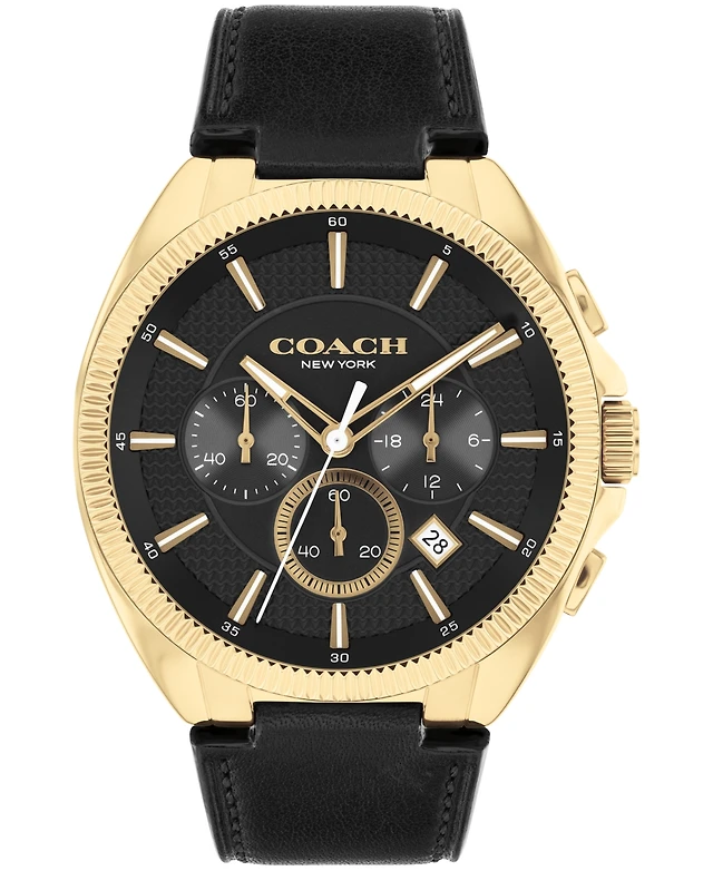 Shop Coach Men's Jackson Black Leather Strap Watch 45mm at Beverly
