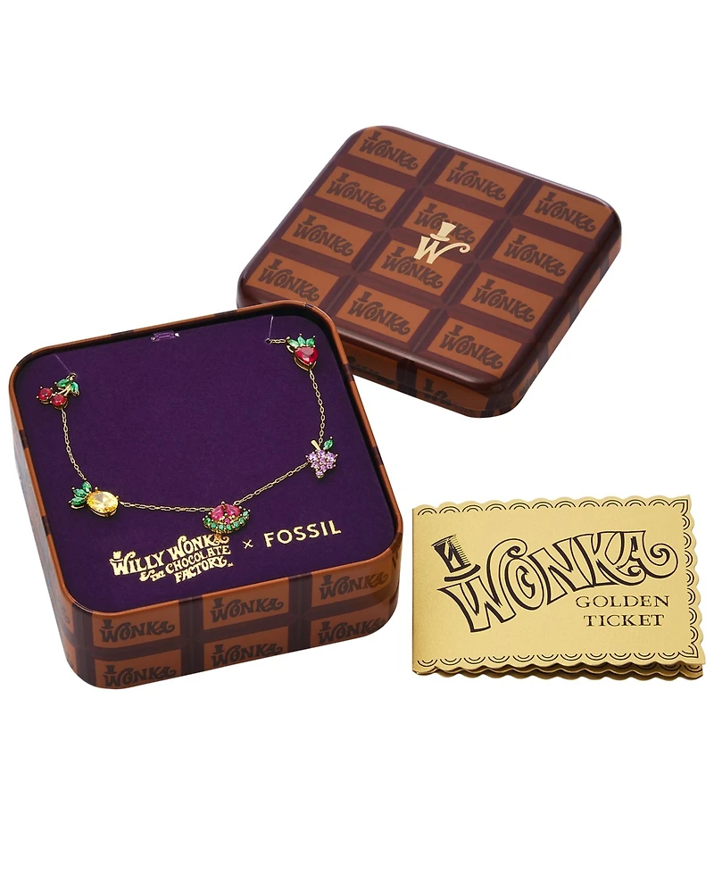 Fossil X Willy Wonka Special Edition Women's Gold-Tone Stainless Steel Station Necklace