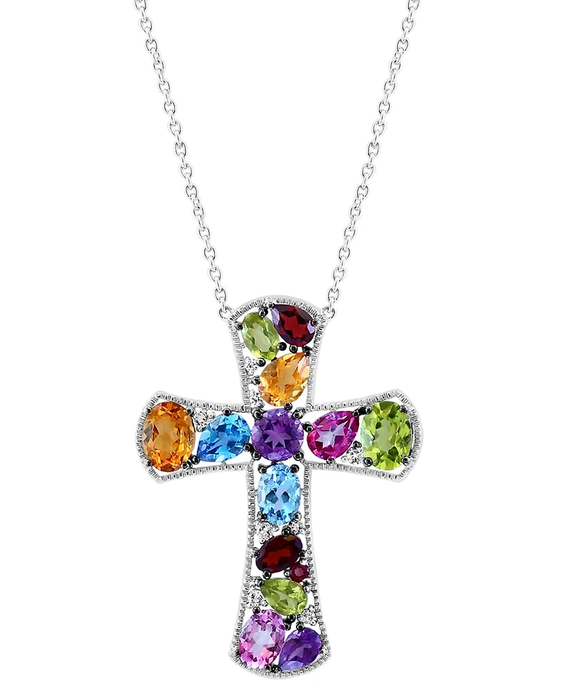 Effy Multi-Gemstone Cross 18" Pendant Necklace (9-3/4 ct. t.w.) in Sterling Silver