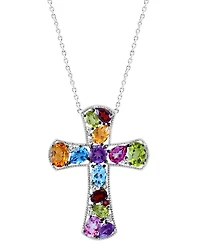 Effy Multi-Gemstone Cross 18" Pendant Necklace (9-3/4 ct. t.w.) in Sterling Silver
