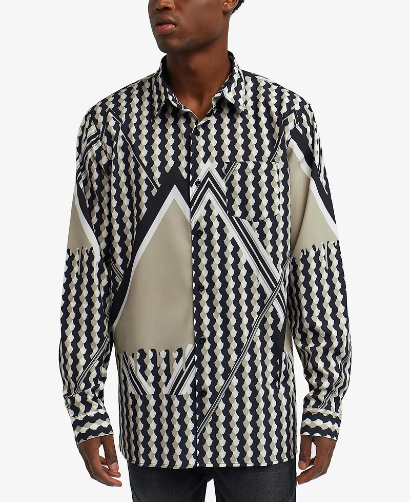 Reason Men's Geo Print Long Sleeves Woven Shirt