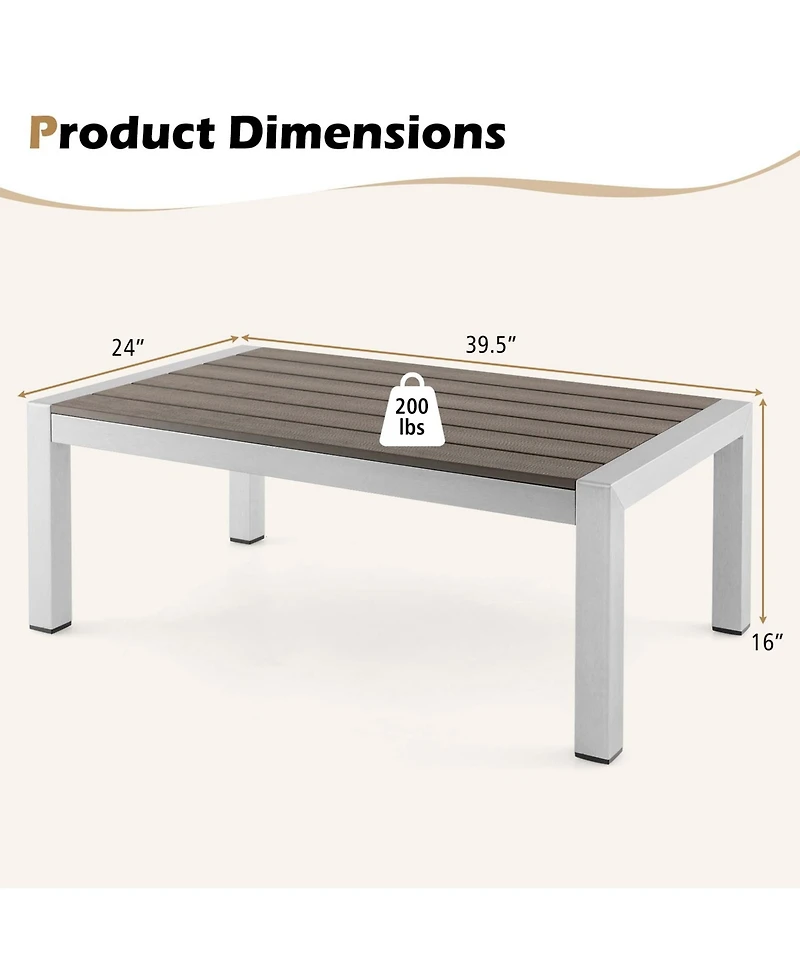 Patio Aluminum Coffee Table Outdoor Rectangular Cocktail Accent Table Garden