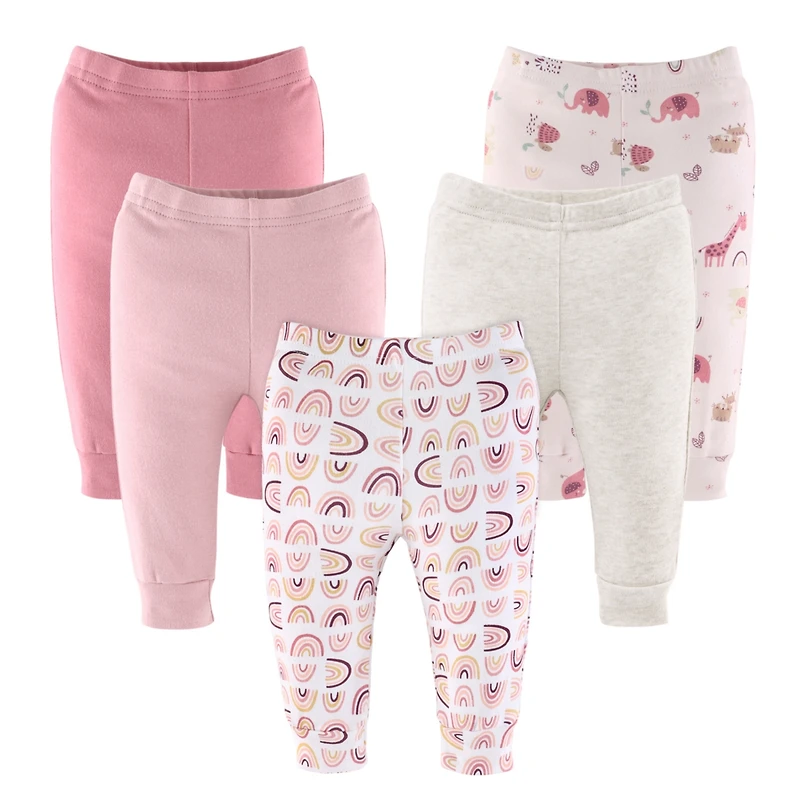 The Peanutshell Baby Girls Pants, 5-Pack, Rainbow Safari