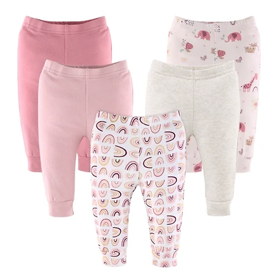 The Peanutshell Baby Girls Pants, 5-Pack, Rainbow Safari