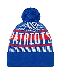 Men's New Era Royal New England Patriots Striped Cuffed Knit Hat with Pom