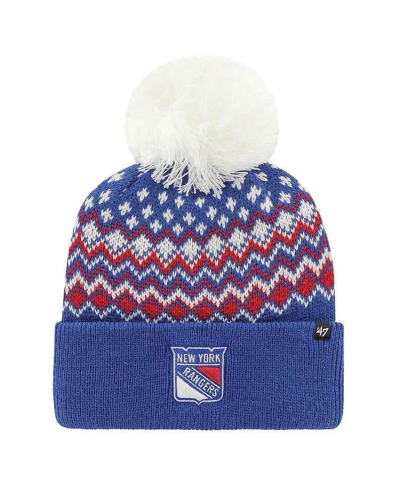 Women's '47 Brand Blue New York Rangers Elsa Cuffed Knit Hat with Pom