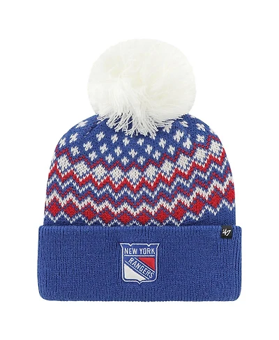 Women's '47 Brand Blue New York Rangers Elsa Cuffed Knit Hat with Pom