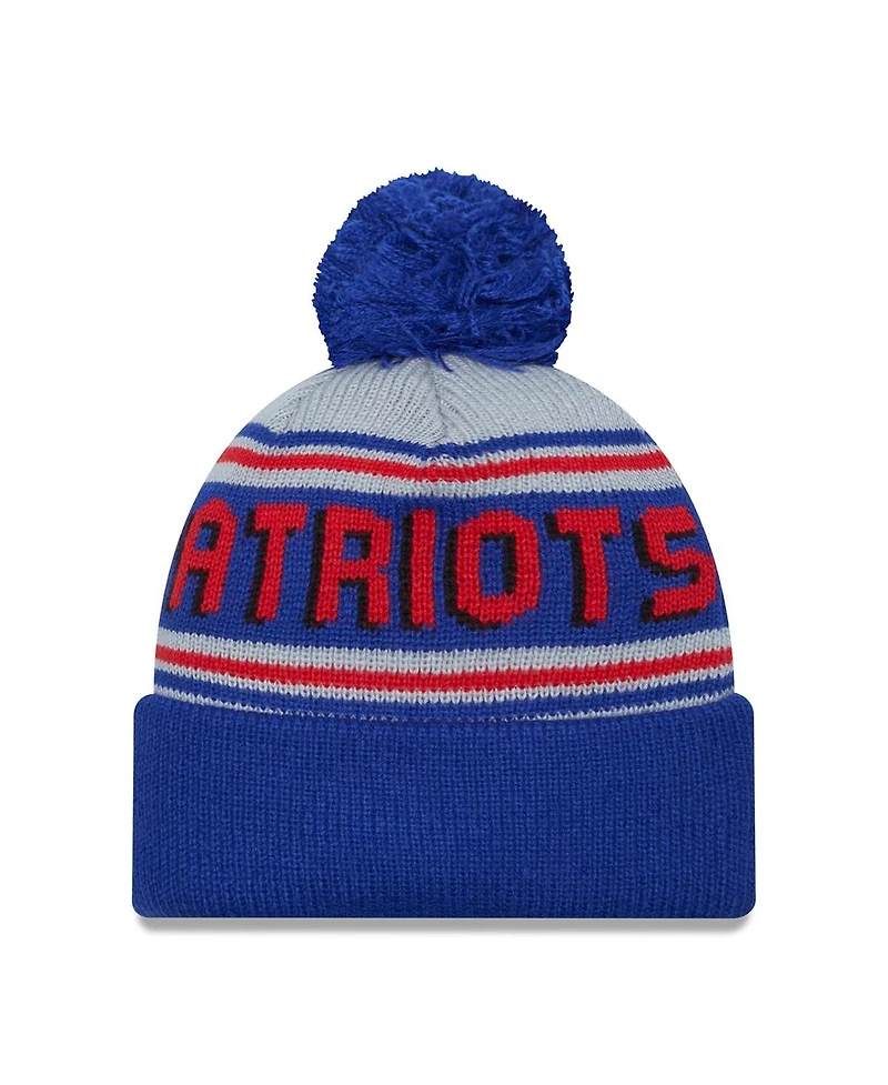 Men's New Era Royal New England Patriots Throwback Main Cuffed Knit Hat with Pom