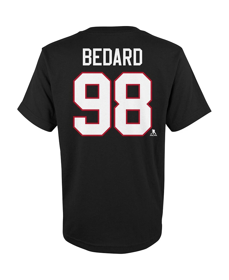 Big Boys Connor Bedard Black Chicago Blackhawks Player Name and Number T-shirt
