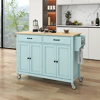 Streamdale Kitchen Island Cart with Cabinet and Drawers - Mint Green